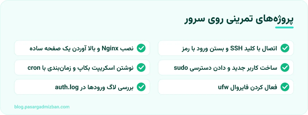 فهرست بررسی: پروژه‌های تمرینی روی سرور